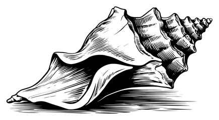 Detailed hand drawn sketch of conch shell or shankha used in hindu rituals marine nature vector illustration