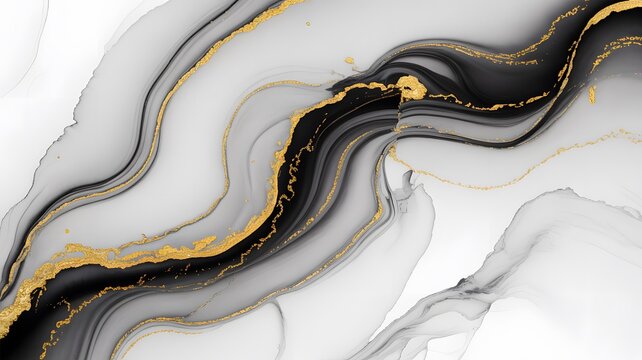 Abstract gray black and gold fluid art background
