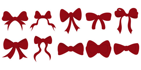 Red Ribbon Bow Vector Set &ndash; 10 Decorative Bow Cliparts for Craft & Design