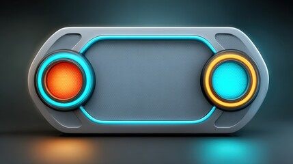 A futuristic control panel featuring vibrant blue and orange buttons, ideal for sci-fi or technology-themed designs, product interfaces, or digital media concepts,