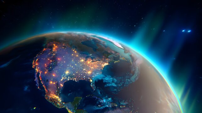 Earth at Night A Stunning Digital Illustration of North America’s Sparkling City Lights
