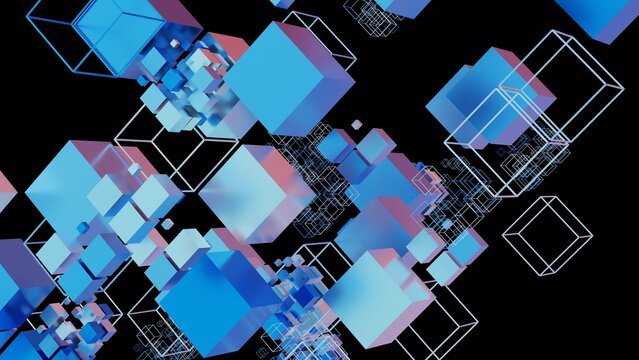 Fototapeta Abstract 3D Cubes in Blue and Pink