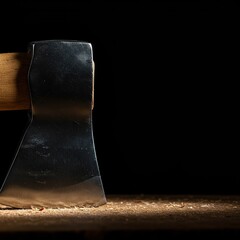 The finely honed edge of a sturdy wood axe gleams under light, showcasing its readiness for precise and effective cutting ,strong ,instrument ,steel