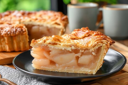 pear pie and cup of coffee