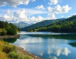 Serene Lake Reflection in the French Alps.
