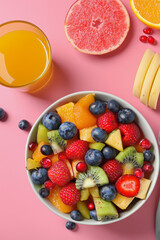 Fruits and berries as background, top view. Healthy food concept