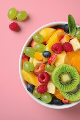 Fruits and berries as background, top view. Healthy food concept