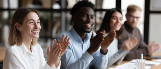 Diverse Group of Professionals Applauding in Modern Office Setting