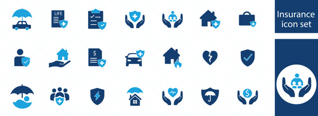 Insurance scenes and situations. Car insurance, accident, health insurance, life insurance