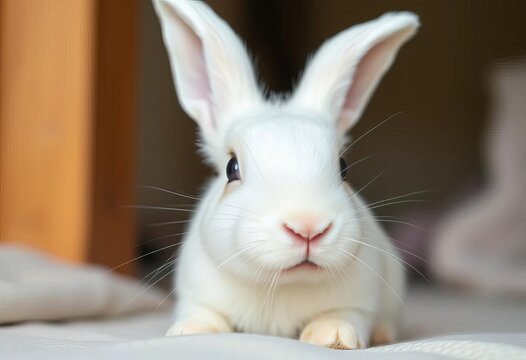 A pristine white rabbit with soft fur, long ears, and pink nose,  bunny rabbit,  white bunny - Powered by Adobe