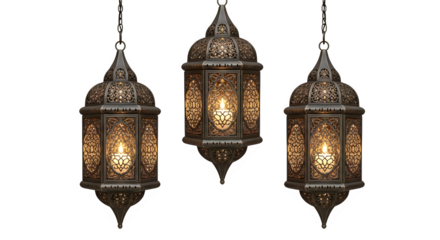 Beautiful Hanging Lanterns with intricate designs, perfect for decoration and ambiance, PNG transparent background