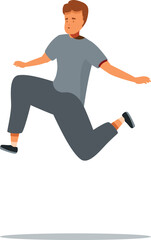 Energetic young man jumping and running in the air, embodying freedom, dynamism, and an active lifestyle