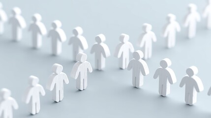 Miniature People Walking on Blue Background, Conceptual Image of Community, Teamwork, or Journey, Minimalist Style.