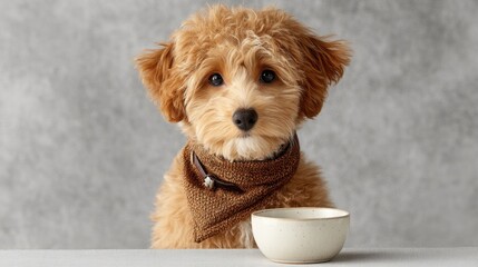 Close-up of a gray cat sitting attentively near a ceramic bowl, showcasing focused animal behavior and domestic tranquility.