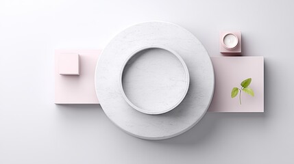 Minimalist Stone Platform Still Life with Green Leaf - Product Display, Studio Photography, Natural Elements, Clean Background.