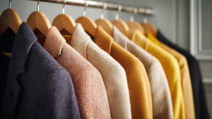 Row of Stylish Menswear on Racks - Formal Clothing Display in Boutique or Department Store Setting.