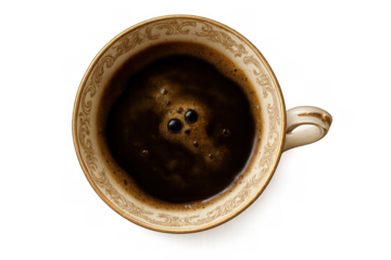 Hot black coffee in an elegant classic cup, a caffeinated drink for energy and morning ritual, transparent background