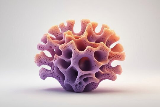Abstract porous coral-like structures &ndash; colorful organic 3D forms on neutral background. AI generated.