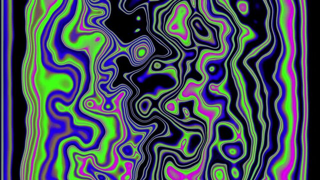 Psychedelic swirling sphere with neon green, black, and purple organic lines.