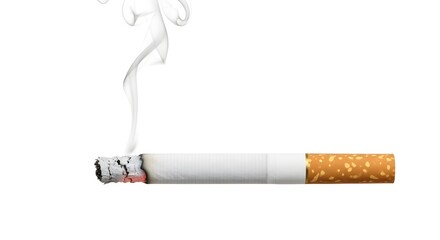 Burning cigarette releasing smoke on a dark black background