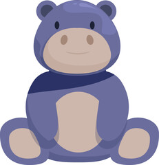 Cute purple plush hippopotamus toy sitting with a cheerful expression, perfect for children and nurseries