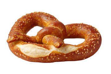 Large pretzel with coarse salt topping baked bread isolated on a transparent background