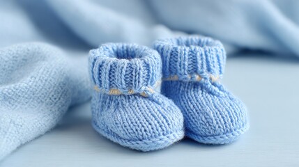 Blue baby booties on blue