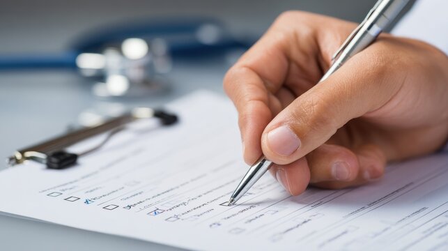 Doctor filling out medical form