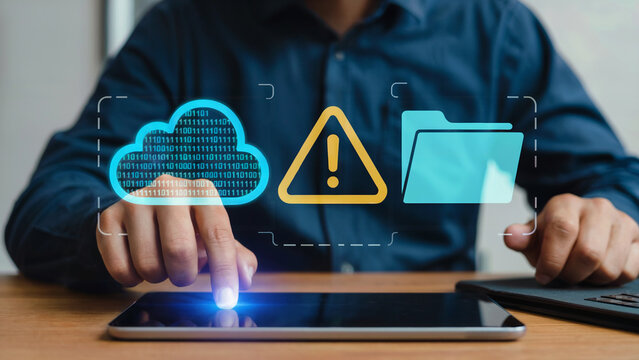 Data protection on tablet for secure cloud computing solutions, safeguarding digital files from cyber threats with advanced technology and comprehensive cybersecurity