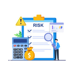 Risk Management concept. A professional evaluating financial uncertainties, Navigating market dynamics. Vector illustration.