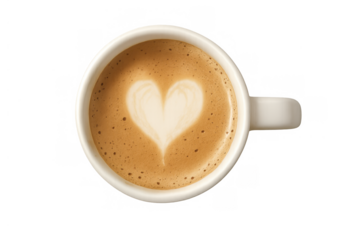 Coffee cup with heart latte art, a symbol of love and warmth, isolated with transparent background