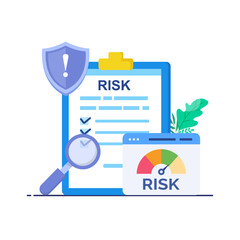 Risk Management concept. A professional evaluating financial uncertainties, Navigating market dynamics. Vector illustration.
