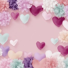 Pink flower background with hearts pattern for Valentine's Day romance card design and wedding celebration vector illustration