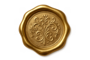 Gold wax seal with ornate filigree pattern, embodying authenticity, quality, and official approval marking important documents