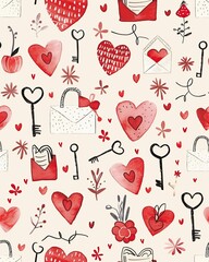 Seamless vector pattern of pink and red hearts for Valentine's Day card background illustration