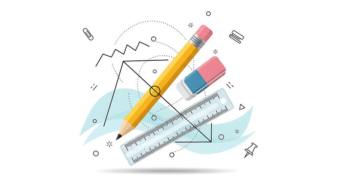 Illustration of Pencil, Eraser, and Ruler A Creative and Educational Design
