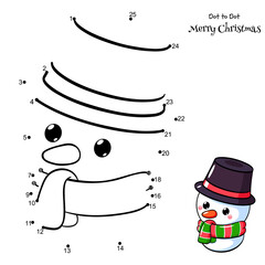 Connect The Dots and Draw Cute Snowman. Dot to dot puzzle - cartoon snowman in hat and scarf. Merry Christmas. Educational Game for Kids. Drawing for Preschool children. Vector Illustration EPS8