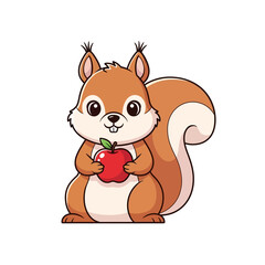 Obraz premium Whimsical squirrel illustration holding a vibrant red apple with a cheerful disposition