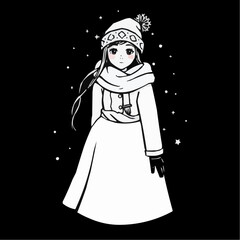 Elegant girl in winter attire with long hair on black background
