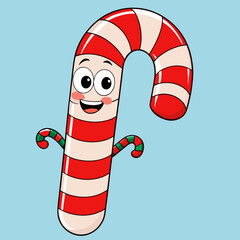 Happy cartoon candy cane character with arms and legs