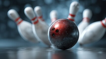 Bowling strike concept. Blue Bowling Ball hits bowling pins. Transparent background icon, strike, illustration, bowling, ten, pin, ball
