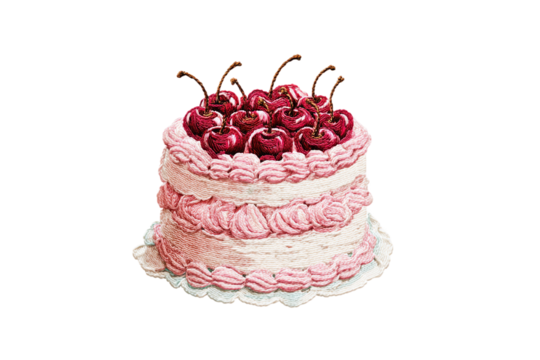 Creative embroidery-inspired cake artwork with artisanal stitched effect isolated on transparent background
