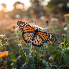 A beautiful butterfly sits on a flower stalk
