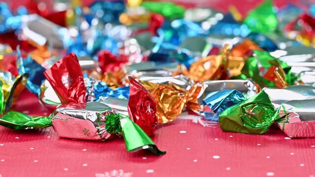 colorful Christmas candies in shiny wrappers