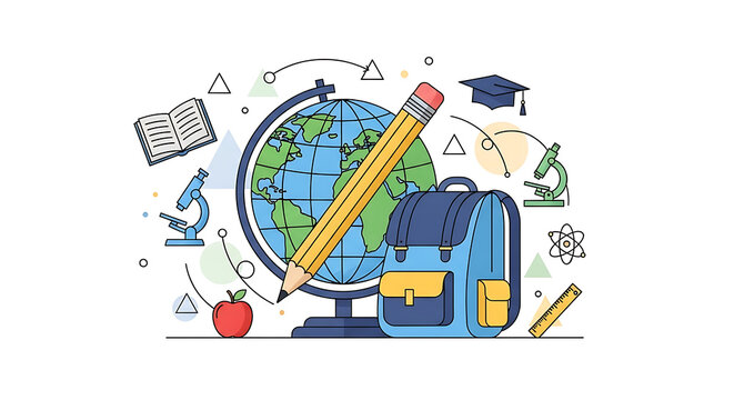 Education and Learning Concepts Featuring a Globe, Backpack, and School Supplies - Powered by Adobe