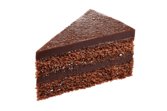 Slice of Chocolate Cake with Chocolate Filling and Cocoa Dusting isolated on a transparent background