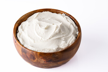 Traditional yogurt, full-fat or nonfat. Yogurt made from cow's or goat's milk on white  background