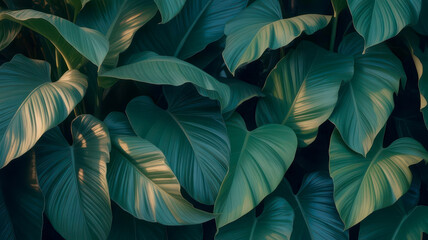 Fototapeta premium Tropical Foliage: Golden Light, Natural Elegance Background