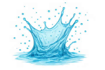 Blue water crown splash with droplets, dynamic liquid flowing moment, refreshing aqua wave creating a burst
