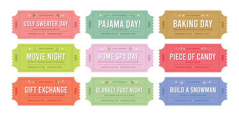 Christmas Reward Tickets or Coupons for Children Vector Template Set